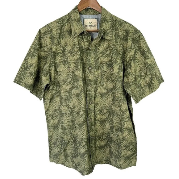 Outdoor Life Mens Button Up Shirt Size Medium Green Fern Print Tropical - Picture 1 of 8